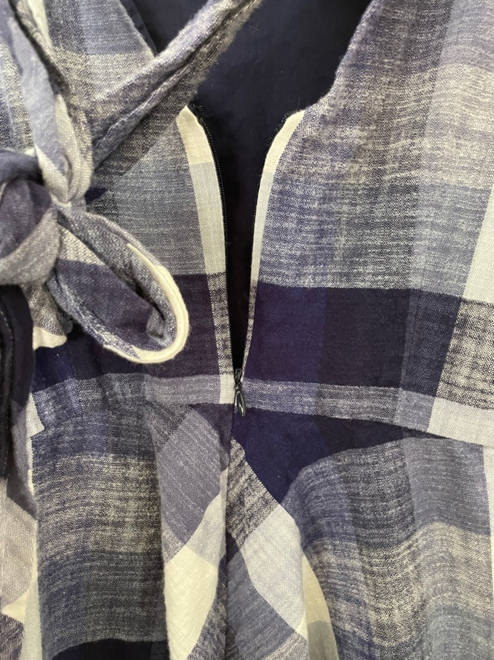Eliza J Navy and White Plaid Midi Sleeveless Dress 100% cotton pockets 10p - Picture 4 of 7